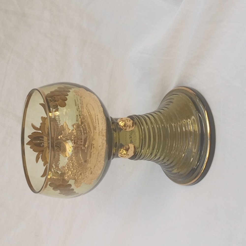 Vintage  Rhine Roemer Wine Glass Green Gold Beehive Souvenir Germany